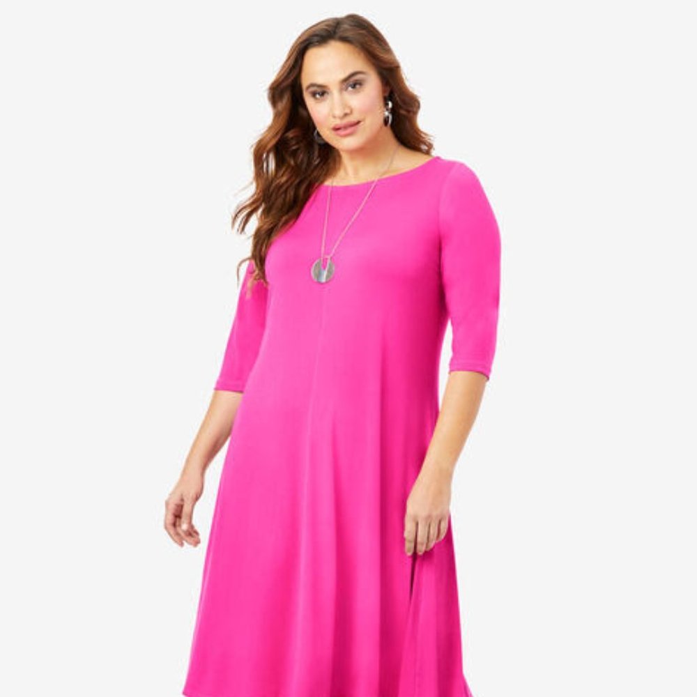 Ultra Smooth Boatneck Swing Dress - Vivid Pink